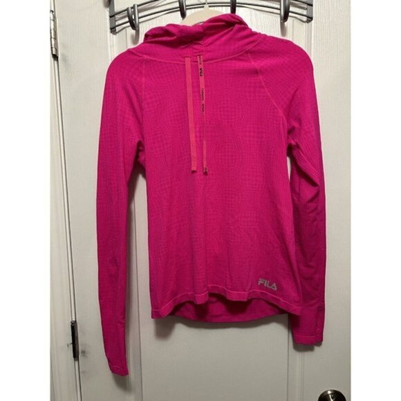 FILA Sport Running Top Hot Pink Long Sleeve Shirt Hooded Women’s Large Fitted - Picture 1 of 16